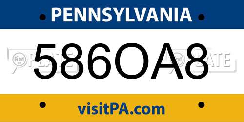 586OA8 Pennsylvania License Plate