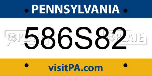 586S82 Pennsylvania License Plate