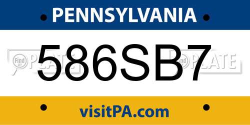 586SB7 Pennsylvania License Plate
