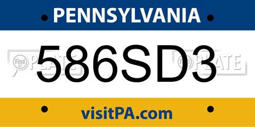 586SD3 Pennsylvania License Plate