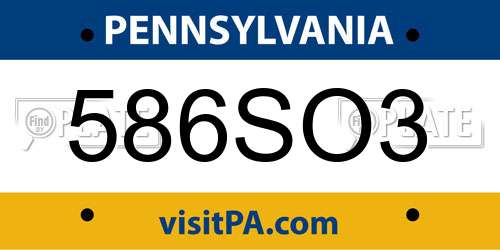 586SO3 Pennsylvania License Plate