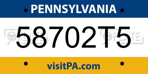 58702T5 Pennsylvania License Plate