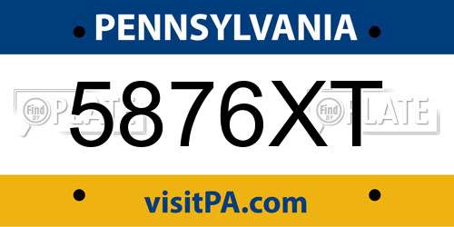 5876XT Pennsylvania License Plate