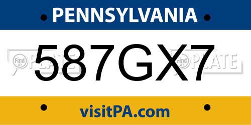 587GX7 Pennsylvania License Plate