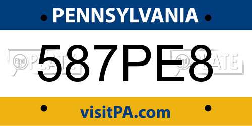 587PE8 Pennsylvania License Plate