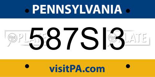 587SI3 Pennsylvania License Plate
