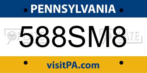 588SM8 Pennsylvania License Plate