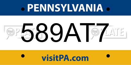 589AT7 Pennsylvania License Plate
