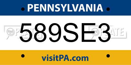 589SE3 Pennsylvania License Plate