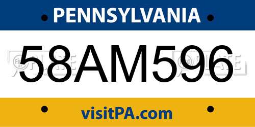 58AM596 Pennsylvania License Plate