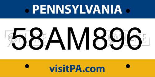 58AM896 Pennsylvania License Plate