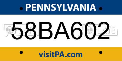 58BA602 Pennsylvania License Plate