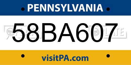 58BA607 Pennsylvania License Plate
