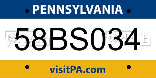 58BS034 Pennsylvania License Plate