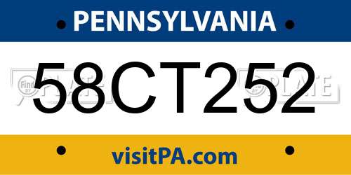 58CT252 Pennsylvania License Plate