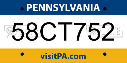58CT752 Pennsylvania License Plate