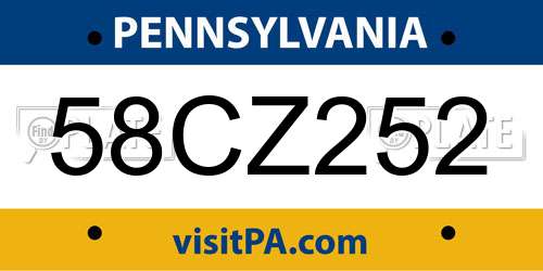 58CZ252 Pennsylvania License Plate