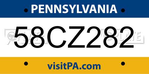 58CZ282 Pennsylvania License Plate
