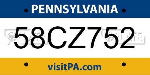 58CZ752 Pennsylvania License Plate