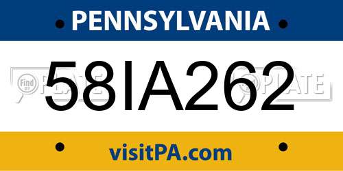 58IA262 Pennsylvania License Plate