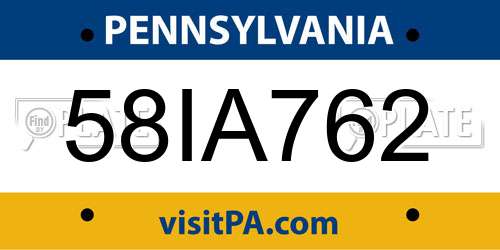 58IA762 Pennsylvania License Plate