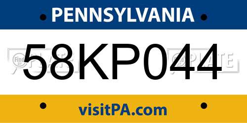 58KP044 Pennsylvania License Plate
