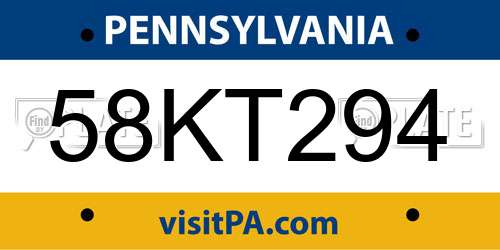58KT294 Pennsylvania License Plate