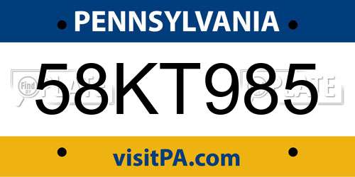 58KT985 Pennsylvania License Plate