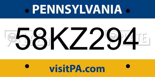 58KZ294 Pennsylvania License Plate