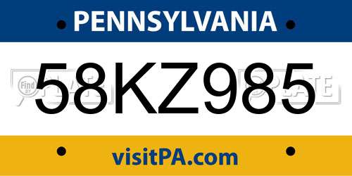 58KZ985 Pennsylvania License Plate