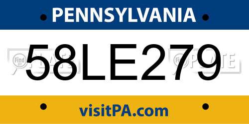 58LE279 Pennsylvania License Plate