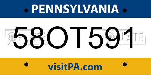 58OT591 Pennsylvania License Plate