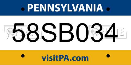58SB034 Pennsylvania License Plate