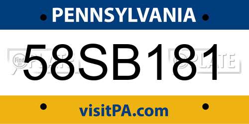 58SB181 Pennsylvania License Plate