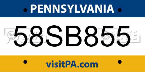 58SB855 Pennsylvania License Plate