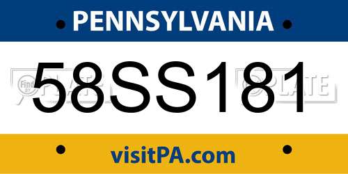 58SS181 Pennsylvania License Plate