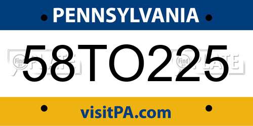 58TO225 Pennsylvania License Plate