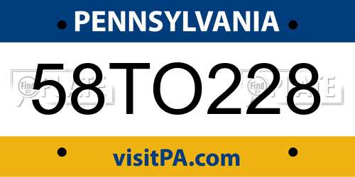 58TO228 Pennsylvania License Plate