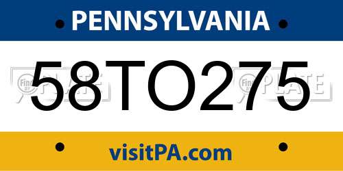 58TO275 Pennsylvania License Plate
