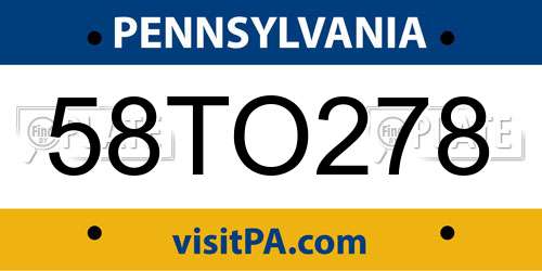 58TO278 Pennsylvania License Plate
