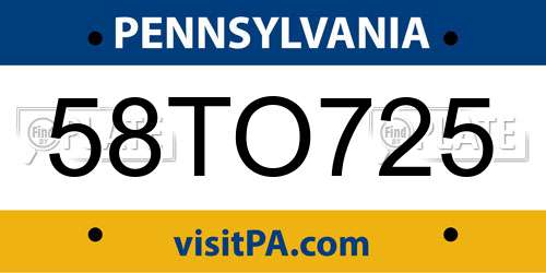 58TO725 Pennsylvania License Plate