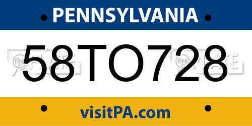 58TO728 Pennsylvania License Plate