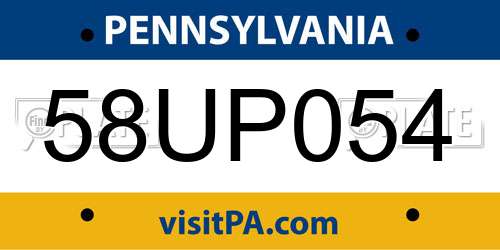 58UP054 Pennsylvania License Plate