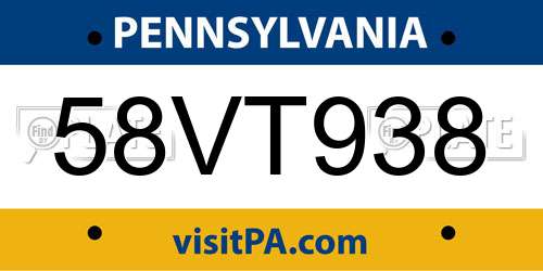 58VT938 Pennsylvania License Plate