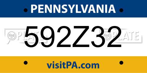 592Z32 Pennsylvania License Plate
