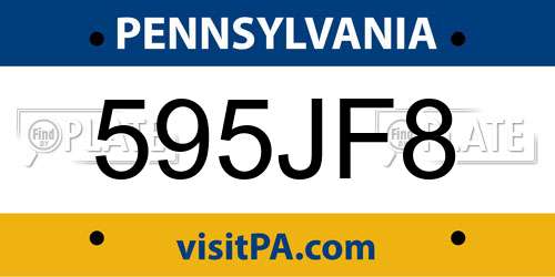 595JF8 Pennsylvania License Plate