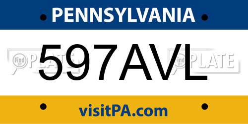597AVL Pennsylvania License Plate