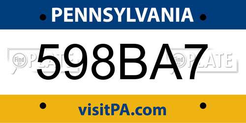 598BA7 Pennsylvania License Plate