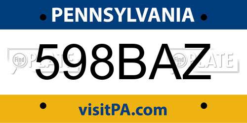 598BAZ Pennsylvania License Plate