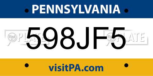598JF5 Pennsylvania License Plate